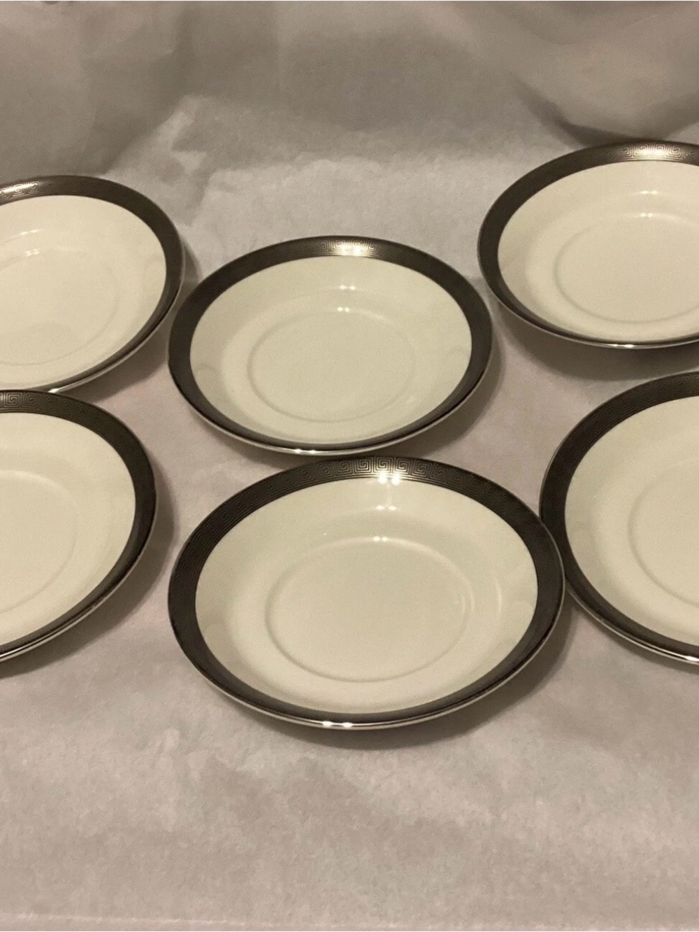 Six Wedgewood Metropolis Black And Gray Greek Key Design Saucers